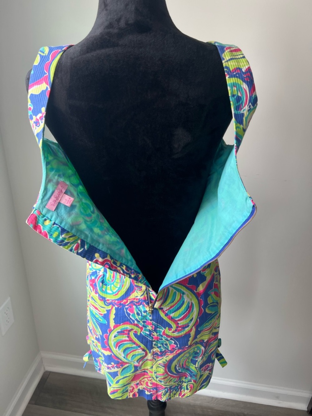 Lilly Pulitzer Neon Paisley Sheath Dress in Blue and Yellow - 2 - Picture 9 of 14